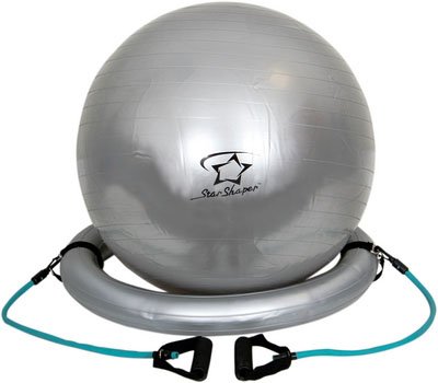 Star Shaper Silver 65cm Gym Ball w/ Resistance Tubes & Pump