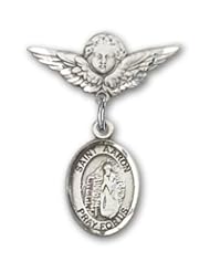 Sterling Silver Baby Badge with St. Aaron Charm and Angel with Wings Badge Pin