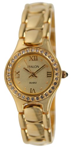 Avalon Women's Gold-Tone Round Crystal Stone Adorned Fashion Bracelet Watch # 3308-2