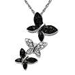 14k White Gold Black and White Diamond Triple Butterfly Pendant (1/5 cttw), 18"