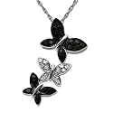 14k White Gold Black and White Diamond Triple Butterfly Pendant (1/5 cttw), 18"