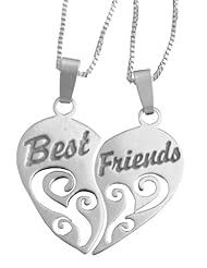 Sterling Silver Best Friends Split Pendants Necklace 18inch Chains