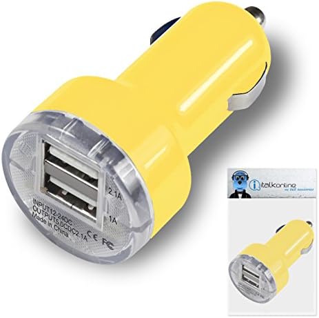 Samsung i5800 Galaxy Apollo 3 Yellow Dual 2.1 / 1 Amp Compact Fast Charge Car Charger Adapter