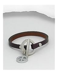 Dark Purple Peace Symbol Leather Bracelet In White Base