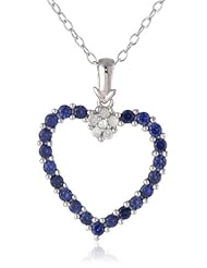 Sterling Silver Created Sapphire or Ruby and Diamond Heart Pendant Necklace with Chain, (0.6 cttw, H-I Color, I2-I3 Clarity), 18"