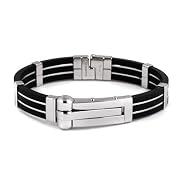 Black Steel Striped Leverlock Cuff Mens Bracelet