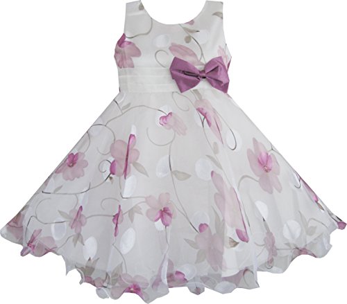 Sunny Fashion Girls Dress Purple Flower Bow Tie Wedding Party