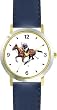 Polo Pony and Rider Chasing Down the Ball Horse - WATCHBUDDY&reg; DELUXE TWO-TONE THEME WATCH - Arabic Numbers - Blue Leather Strap-Children's Size-Small ( Boy's Size & Girl's Size )
