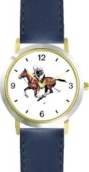 Polo Pony and Rider Chasing Down the Ball Horse - WATCHBUDDY&reg; DELUXE TWO-TONE THEME WATCH - Arabic Numbers - Blue Leather Strap-Children's Size-Small ( Boy's Size & Girl's Size )