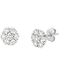 1.5 Carat Diamond Flower Shape Cluster Stud Earrings 14K White Gold