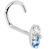 20 Gauge LEFT Nostril - 14K White Gold Arctic Blue 1.5mm CZ Marquise Nose Ring