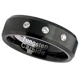 8MM Men's Tungsten Carbide Ring Wedding Band black plated three stone CZ Cubic Zirconia simulated diamonds (Available Sizes 8-15 including half sizes)