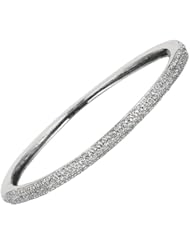 Silver Rhodium Plated Polish 7.50" 3.70mm Clear Micropave Cubic Zirconia Round Bangle With Side Clasp