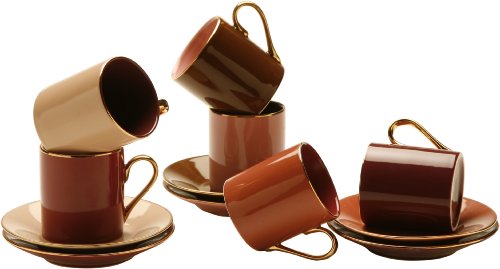 Yedi Houseware Classic Coffee and Tea Aubergine Espresso Cups and Saucers, Set of 6