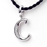 Silver Diamond Initial Pendant C with Silk Cord