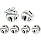 Round Cufflink and Stud Set with Black, White and Grey in Abstract Pattern