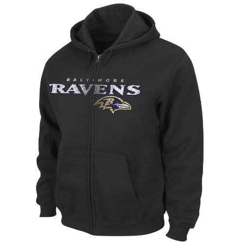 NFL Baltimore Ravens Touchbck III Full Zip Jacket Adult Long Sleeved Fullzip Hooded Fleece, Black, Large
