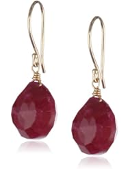 14k Faceted Dyed Red Aventurine Heart Shaped Briolette Drop Earrings