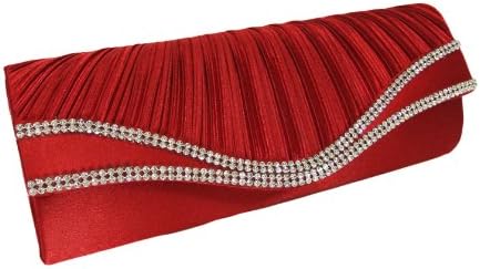 Red Satin with Double Rhinestones Evening Bag Handbag Clutch Shoulder Bag