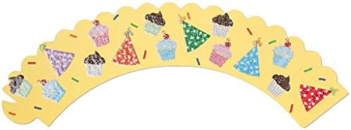EuroQuest Imports Deco Cupcake Wraps with Hats &amp; Cakes Design, Yellow, 12-Pack