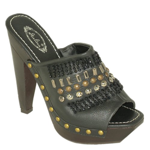 Brieten Women's Studded Peep Toe Platform High Heel Mules