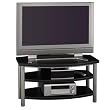 Verona Collection Video Base in Black Leatherette / Satin Silver Finish By Bush Furniture