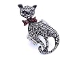 Black kitty cat with red ribbon Bling cocktail Ring