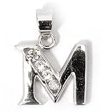  : Silver Block Initial Pendant with Cubic Zirconia, Size: 12mm