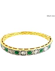 Coututrechics 14k Gold and 925 Sterling Silver 3.25 Ct Emerald Gemstone Rose Cut Diamond Bezel Setting Designer Wedding Vintage Bangle Bracelet Handmade Jewelry