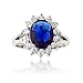 Sterling Silver Oval Blue Sapphire and CZ Princess Diana/Kate Middleton Ring