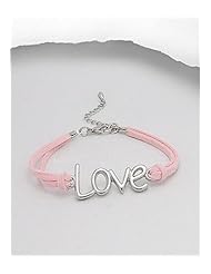 Light Pink Message Artificial Suede Leather Bracelet In White Base