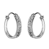10K White Gold Hoop Earrings with Diamond Accents
