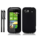 HTC 7 MOZART SILIKON SKIN CASE SCHUTZHUELLE IN SCHWARZ + 2 x STYLUS STIFTvon "QUBITS"