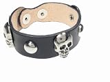 Genuine Leather Black Skull Studded Fashion Bracelet