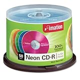 IMATION CD-R Discs 700MB/80min 40x Spindle Assorted Neon 50/Pack Permanent Recording