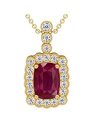 14K Yellow Gold Cushion Cut Ruby And Round Diamond Pendant (GIA Certificate)