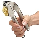 Professional Garlic Press Complete Bundle From Qlty First, Offers Quick and Easy to Clean Garlic Crusher Made of Stainless Steel, Includes Silicone Peeler, Cleaning Brush and FREE Garlic Recipe Ebook