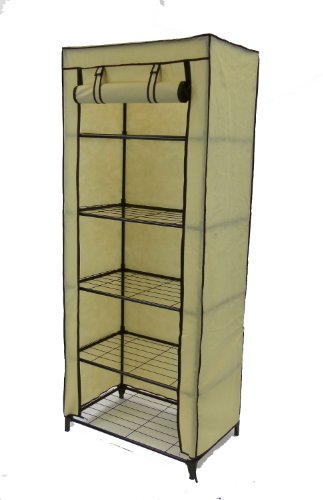 Cream Beige 5 Tier Portable Storage Wardrobe Rack Organiser with Non Woven Protective Cover 41C0I0kKNRL