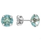 Aquamarine Blue Cubic Zirconia Birthstone 14k White Gold Stud Earrings