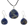 Sodalite Briolette Shaped Pendant and Earrings Set - 22mm Pendant, 16mm Earrings - Adjustable Cord Necklace