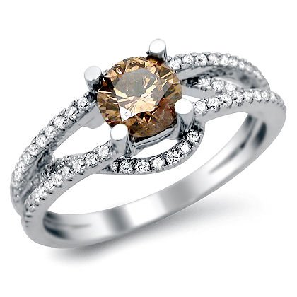 Sales 1.13ct Fancy Brown Round Diamond Engagement Ring 14k White Gold