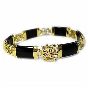 Vermeil (24k Gold over Sterling Silver) Chinese Motif Genuine Onyx Stone Bracelet by Onyx Bracelet