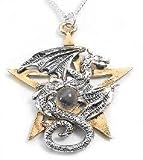 Magical Gothic Pewter Dragon Pentagram Talisman Future Scrying Pendant Necklace