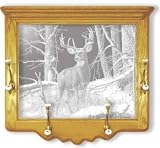 Wall Mounted Etched Mirror Coat Rack - Wildlife Deer Art - Solid Oak, Hand-Rubbed Finish, 26 x 22 inches