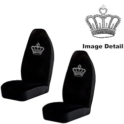 Crown Gem Crystal Studded Rhinestone Bling Car Truck SUV Front Universal-Fit Bucket Seat Covers - PAIR