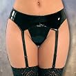 Patent PVC GarterBelt Adjustable Back and Garters in Black One Size Shown with Y2L-2-1007 G-String