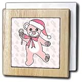 Christmas Cute Dancing Pink Teddy Bear with Santa hat - 6 Inch Tile Napkin Holder