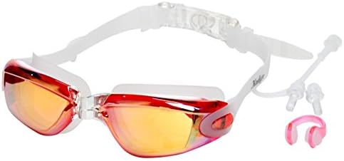 Swimming Goggles Non Leaking Optical Silicone Anti Fog UV Protection with Free Protection Case Nose Clip and Attached Ear Plugs for Adult Men Women Youth Kids Child