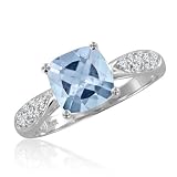 Cushion Natural Aquamarine and Diamond Ring in 14k White Gold (H, SI2, 1.30 cttw) Certificate of Authenticity
