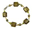 Bracelet - B73 - Murano Style Glass - Squares ~ Green-Gold
